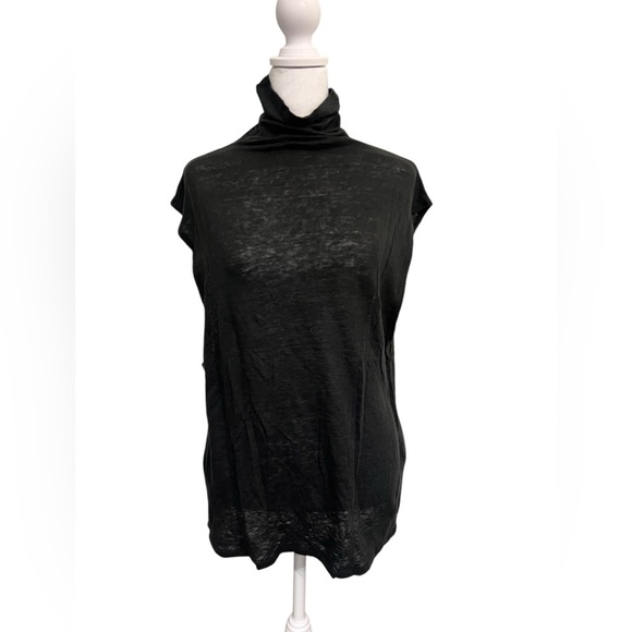Black Sleeveless linen Turtleneck Top - Picture 1 of 8